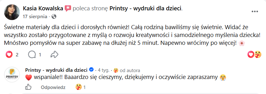 Autentyczna opinia klientki PRINTSY