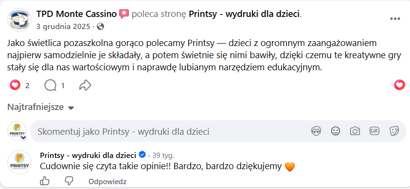 Autentyczna opinia placówki korzystającej z PRINTSY